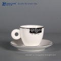 Blanco y negro Plain diseño de porcelana fina personalizada taza de té Saucer Set, gran taza de café y platillo